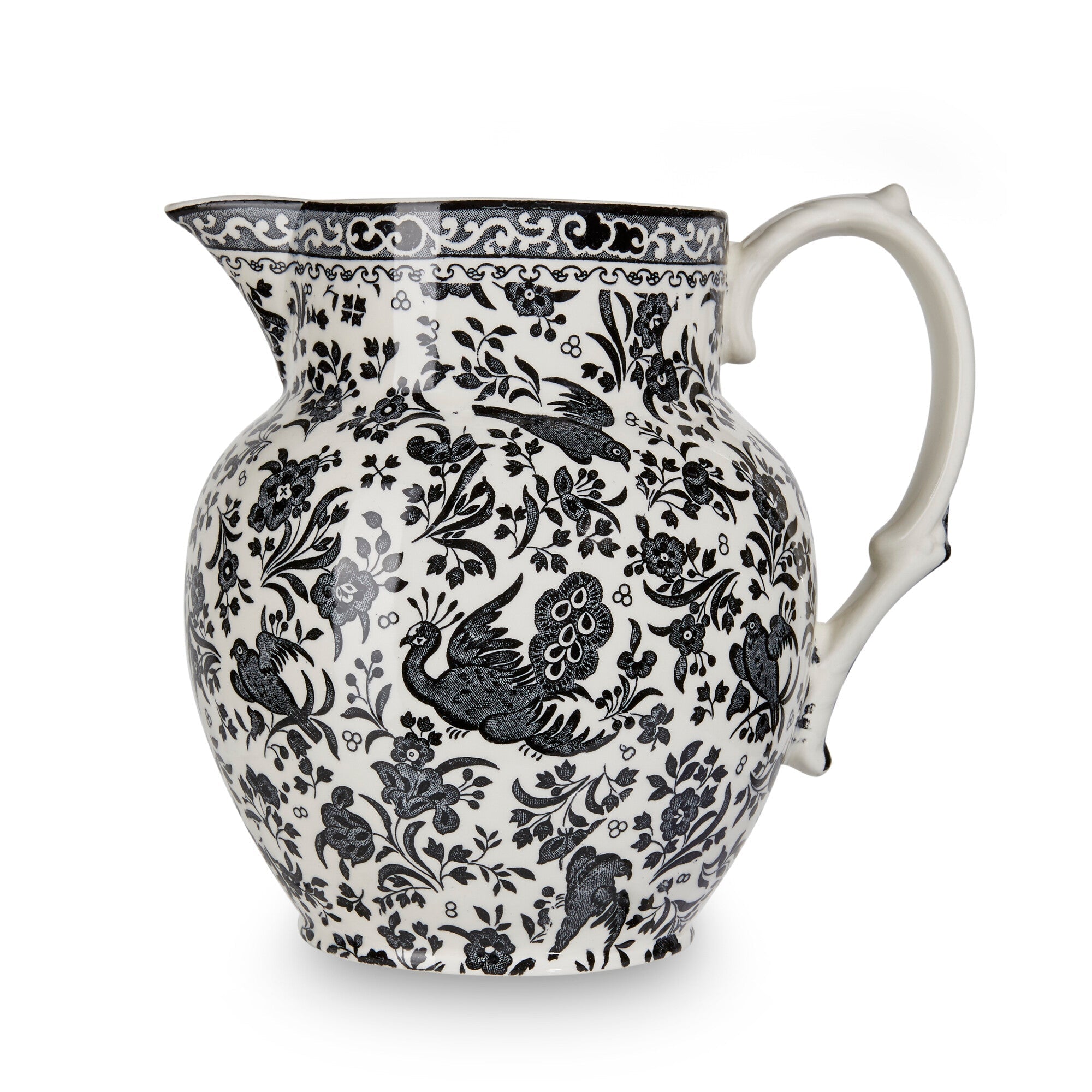 Burleigh Black Regal Peacock Etruscan Jug Small 1.1L