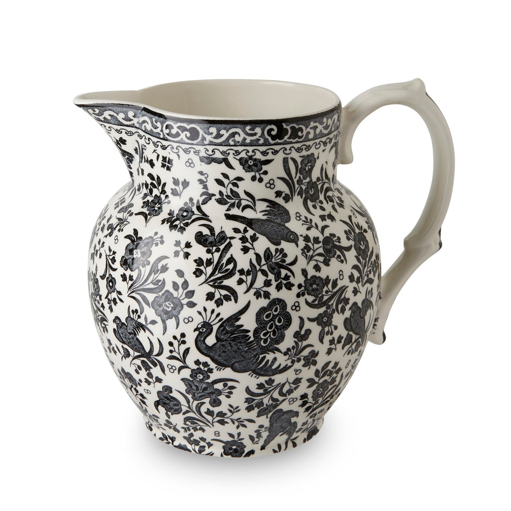 Burleigh Black Regal Peacock Etruscan Jug Small 1.1L