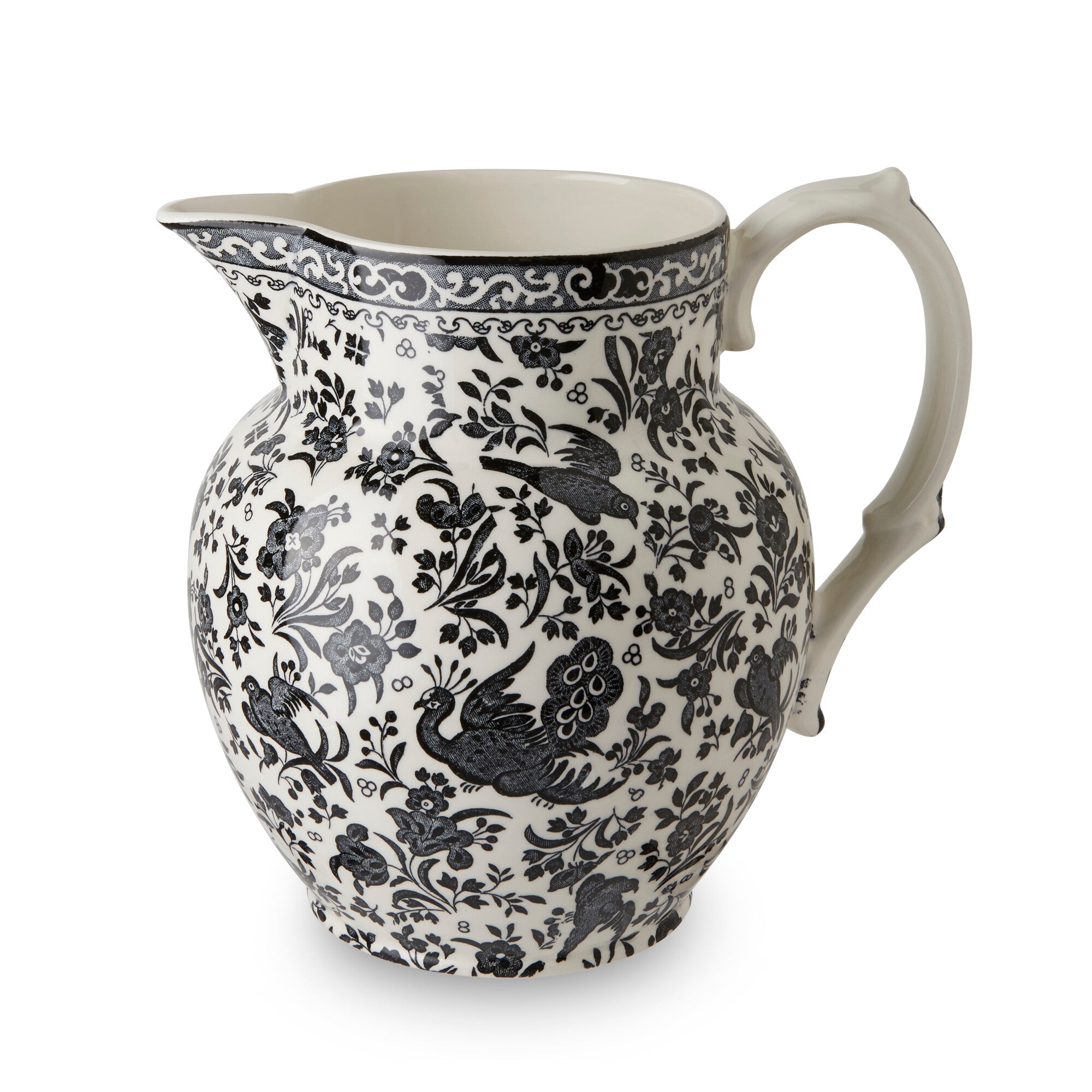 Burleigh Black Regal Peacock Etruscan Jug Small 1.1L