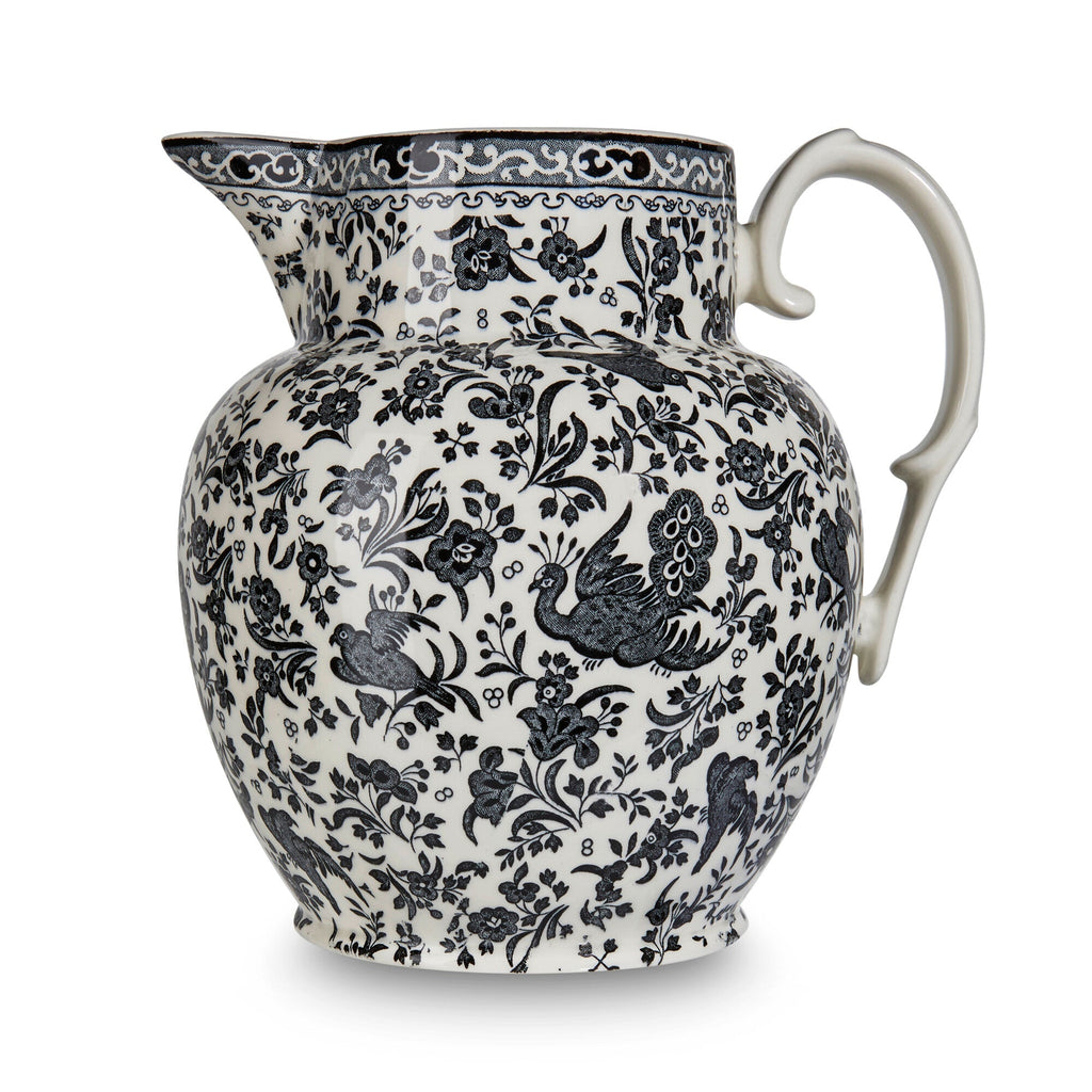 Burleigh Black Regal Peacock Etruscan Jug Large 2.2L