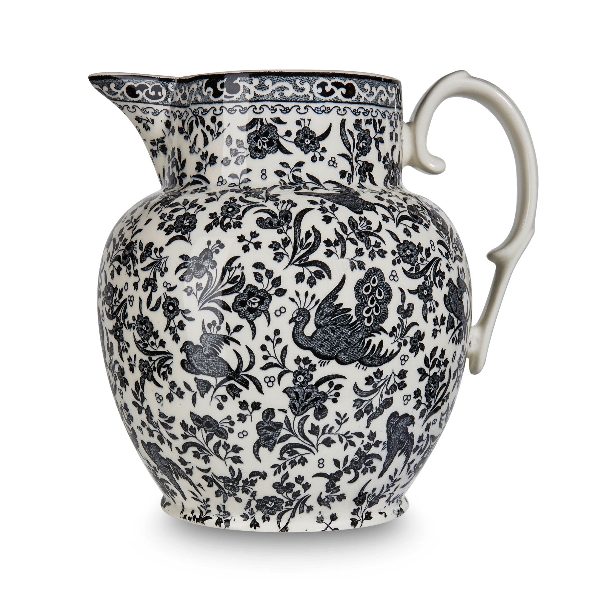 Burleigh Black Regal Peacock Etruscan Jug Large 2.2L