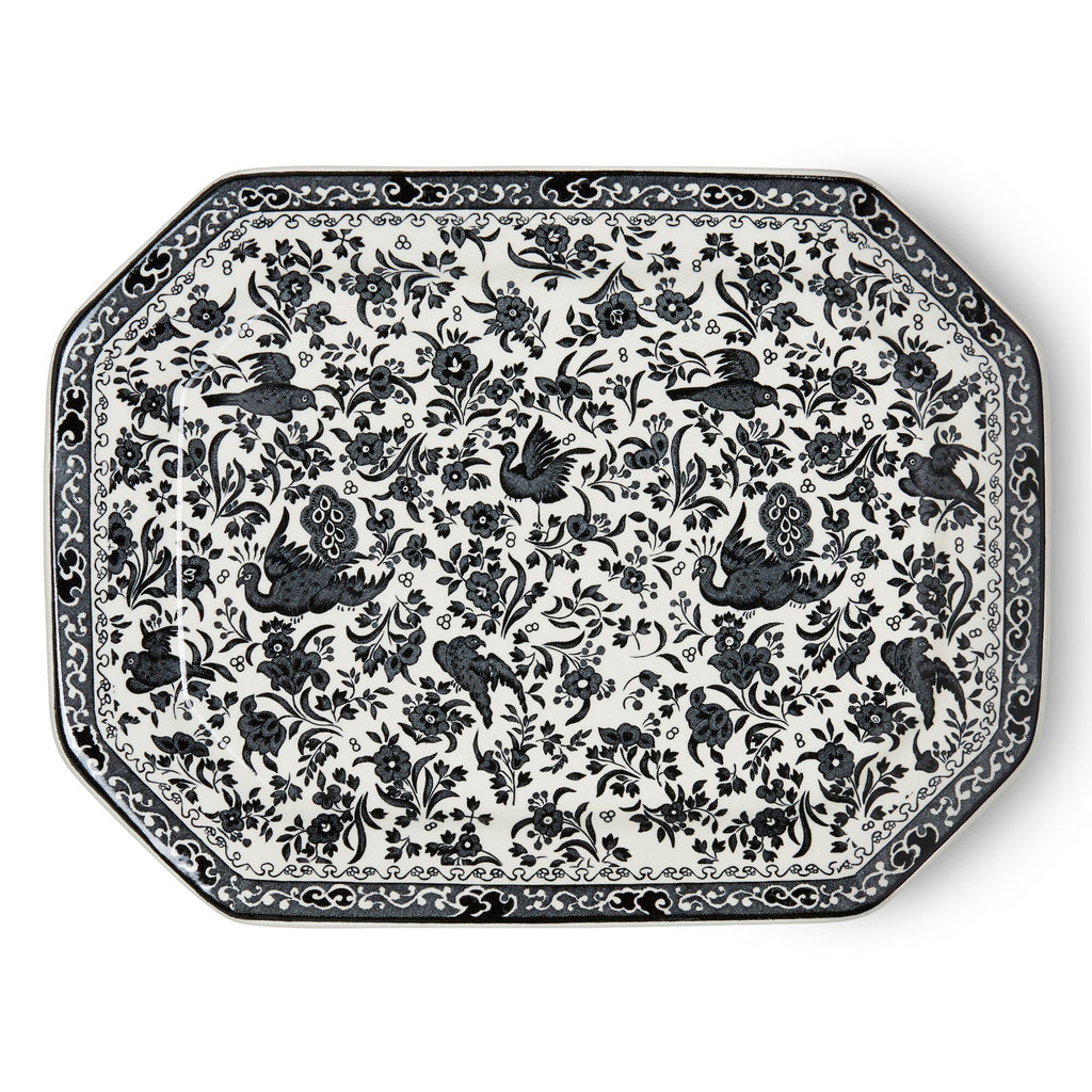 Burleigh Black Regal Peacock Rectangular Platter 34cm