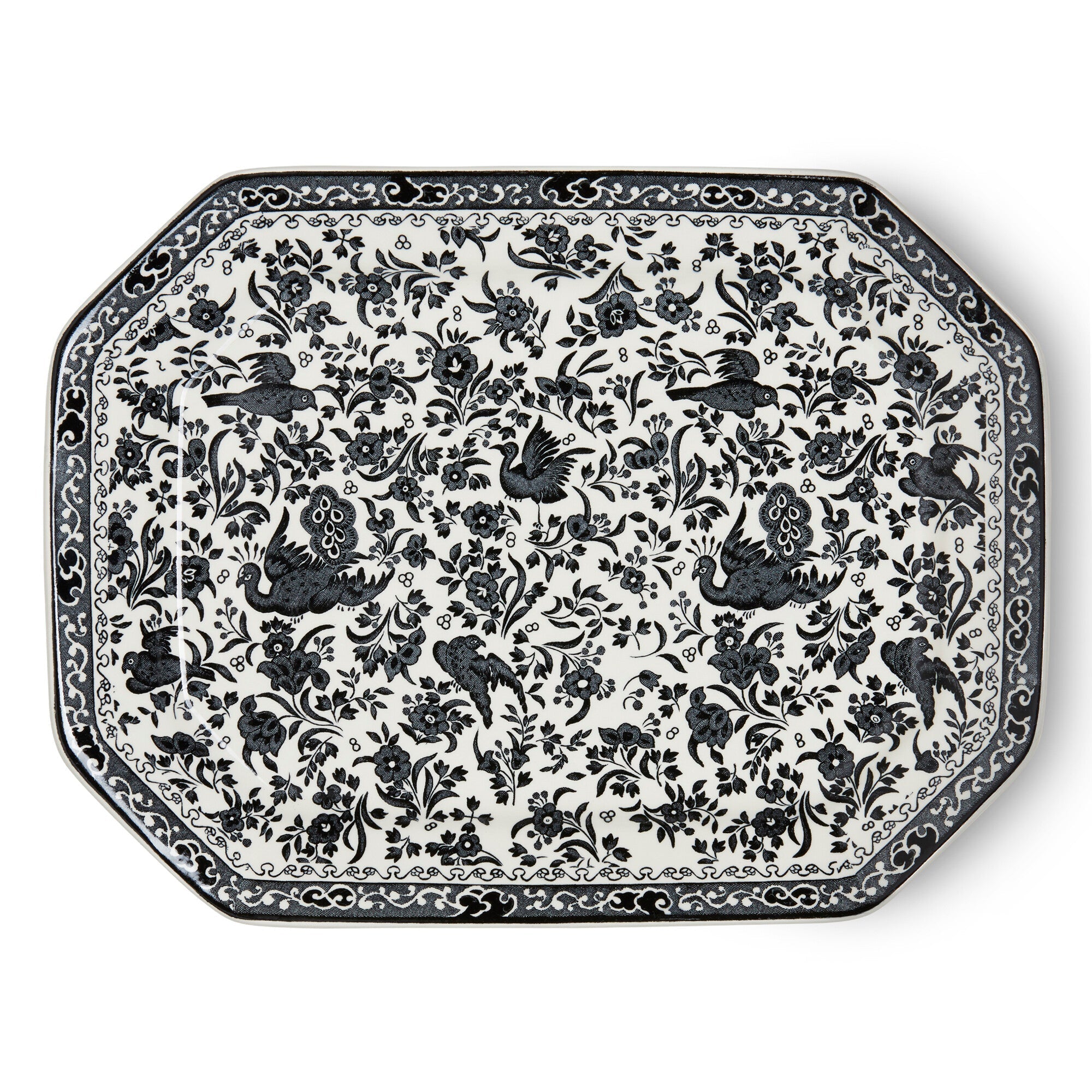 Burleigh Black Regal Peacock Rectangular Platter 34cm