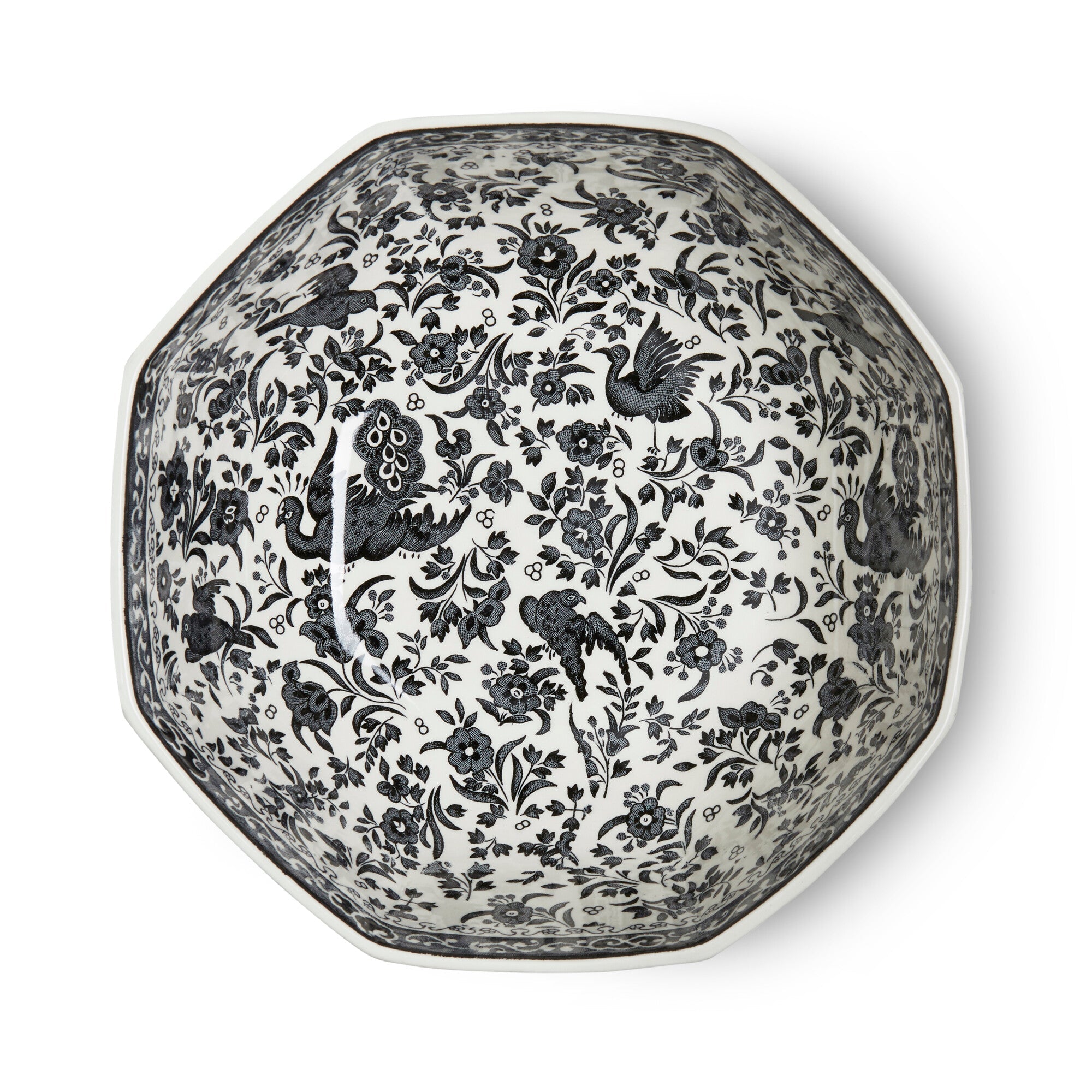 Burleigh Black Regal Peacock Octagonal Bowl Medium 20.5cm