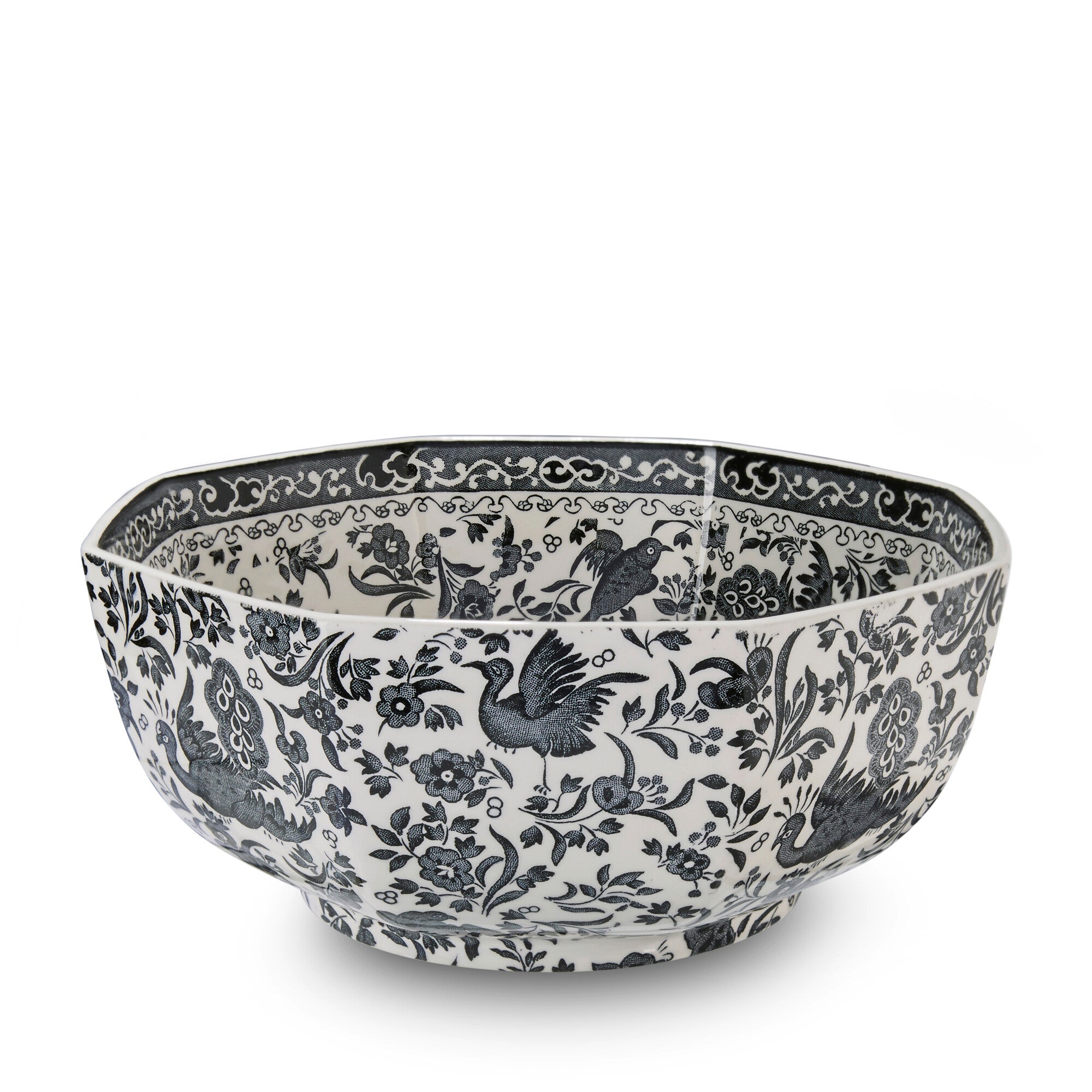 Burleigh Black Regal Peacock Octagonal Bowl Medium 20.5cm