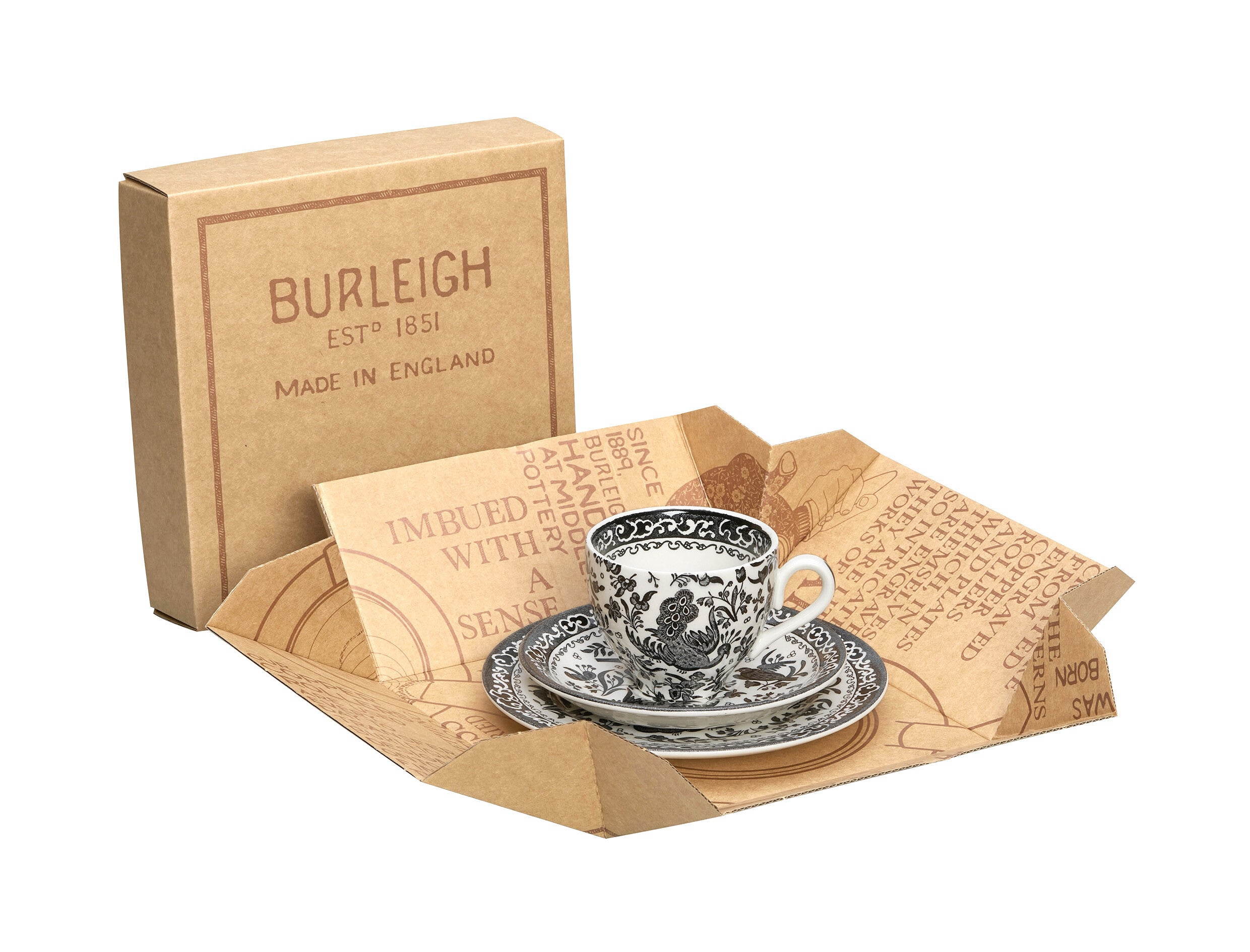 Burleigh Black Regal Peacock Teacup 3Piece Gift Set