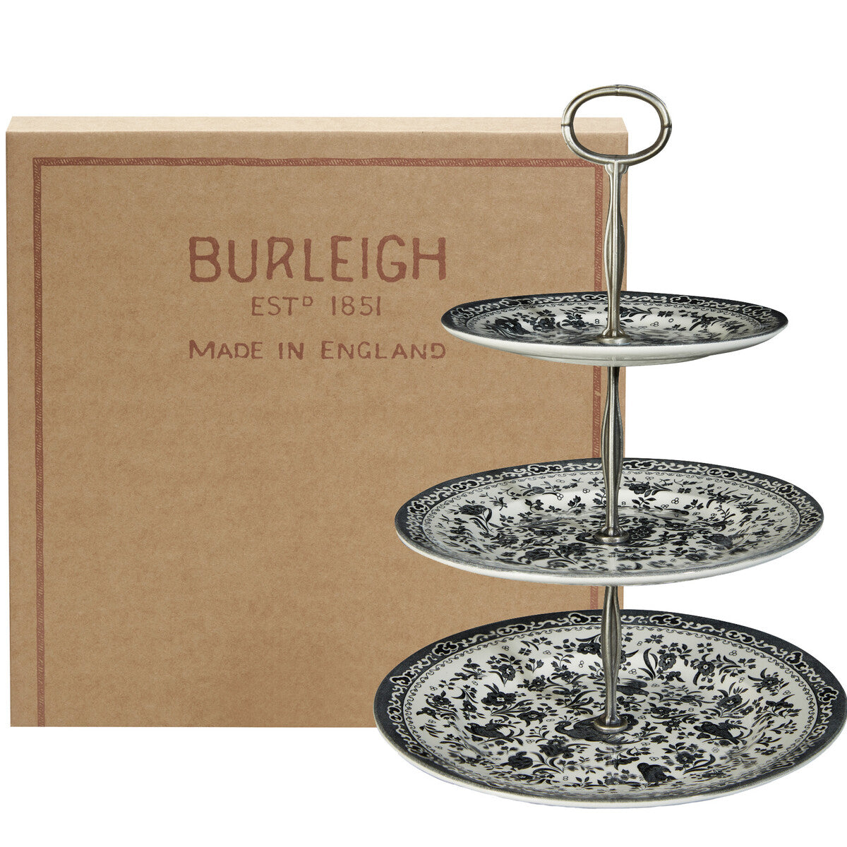 Burleigh Black Regal Peacock 3 Tier Cake Stand Gift Box