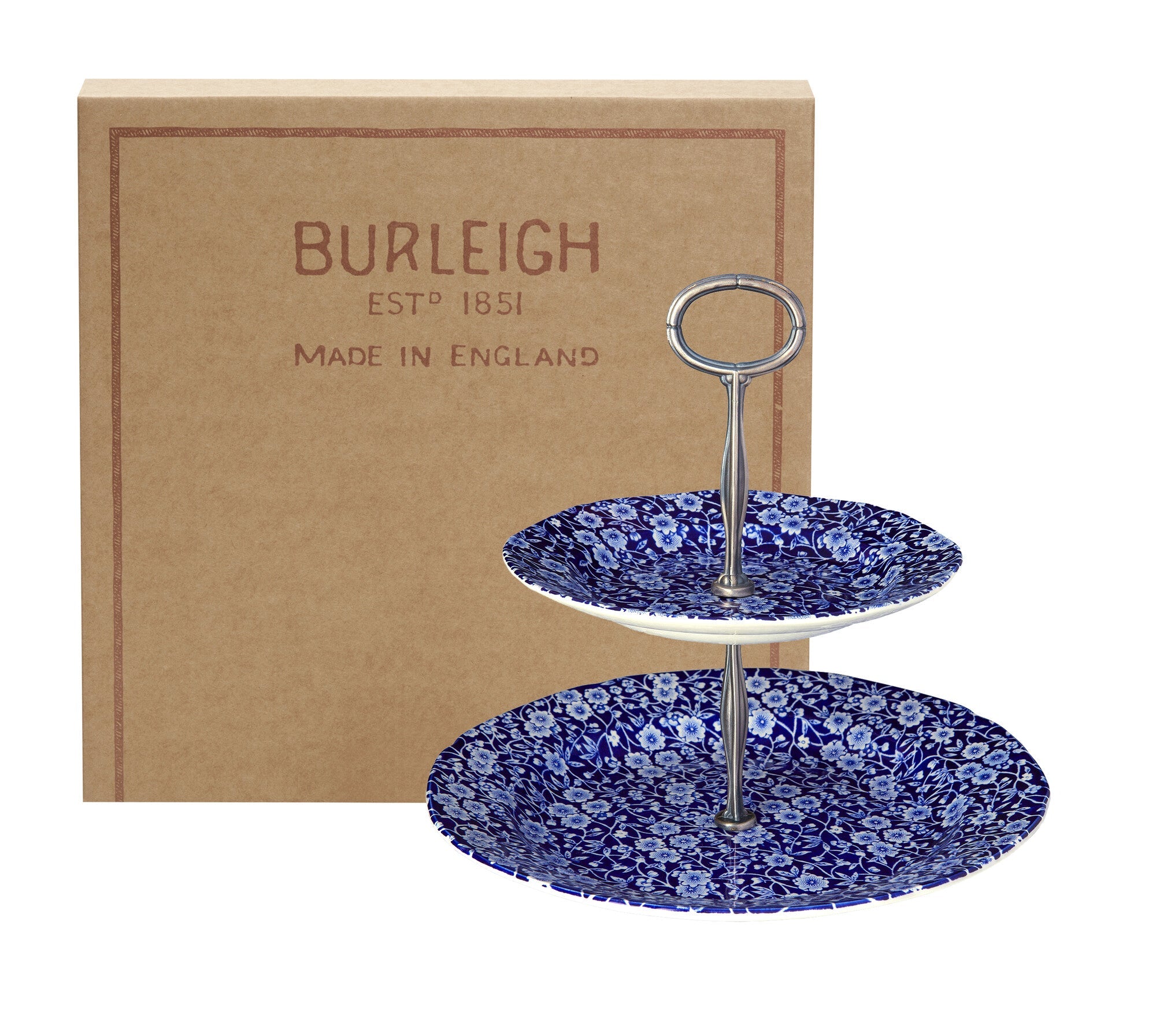 Burleigh Blue Calico 2 Tier Cake Stand Gift Box