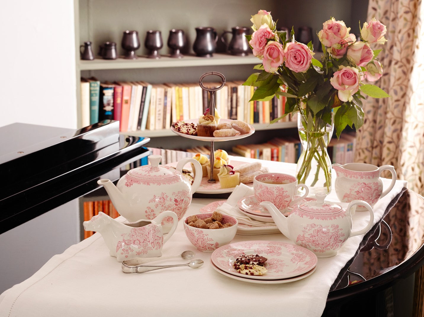 Burleigh Pink Asiatic Pheasants 2 Tier Cake Stand Gift Box