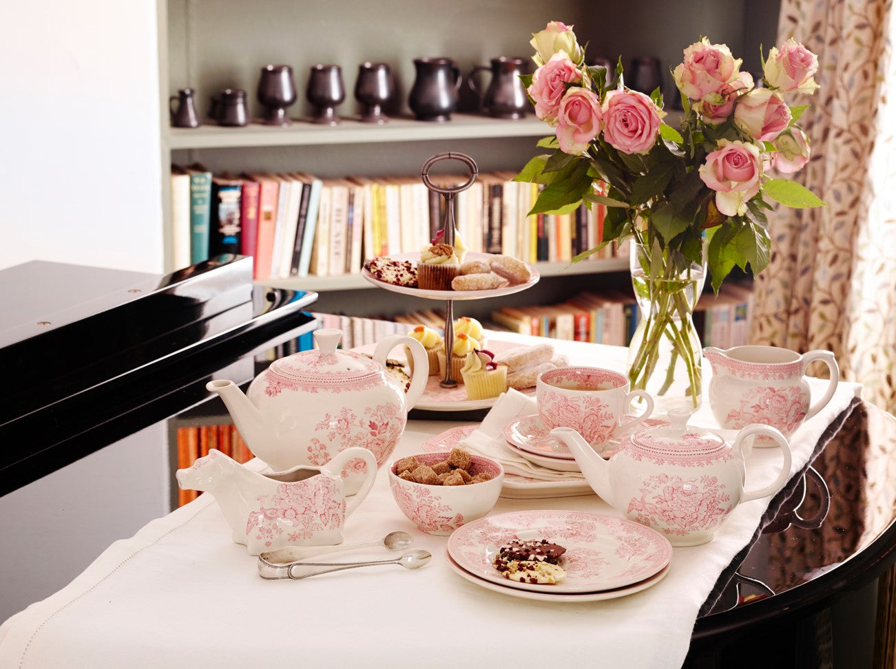 Burleigh Pink Asiatic Pheasants Teacup 3Piece Gift Set