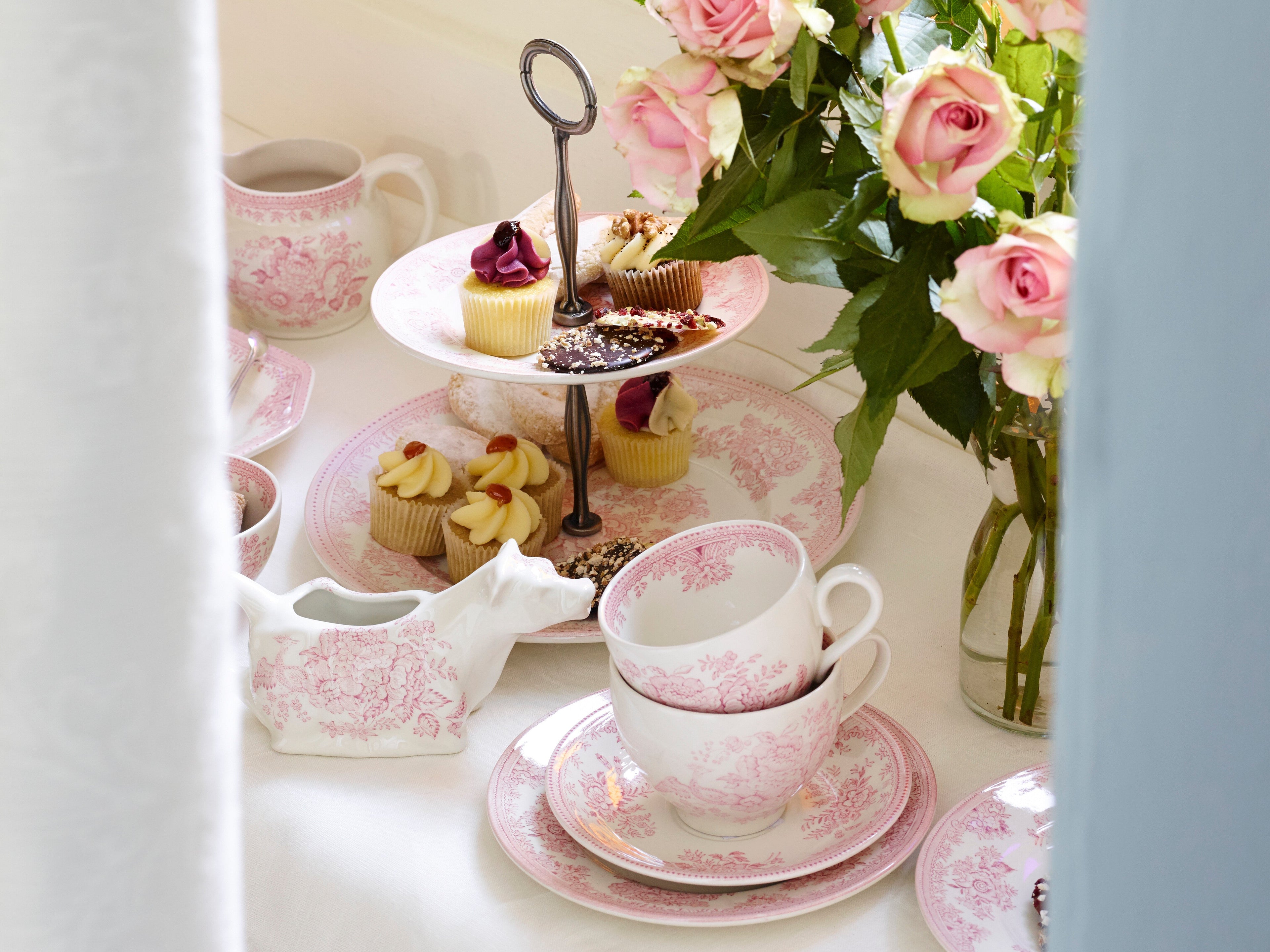 Burleigh Pink Asiatic Pheasants 2 Tier Cake Stand Gift Box