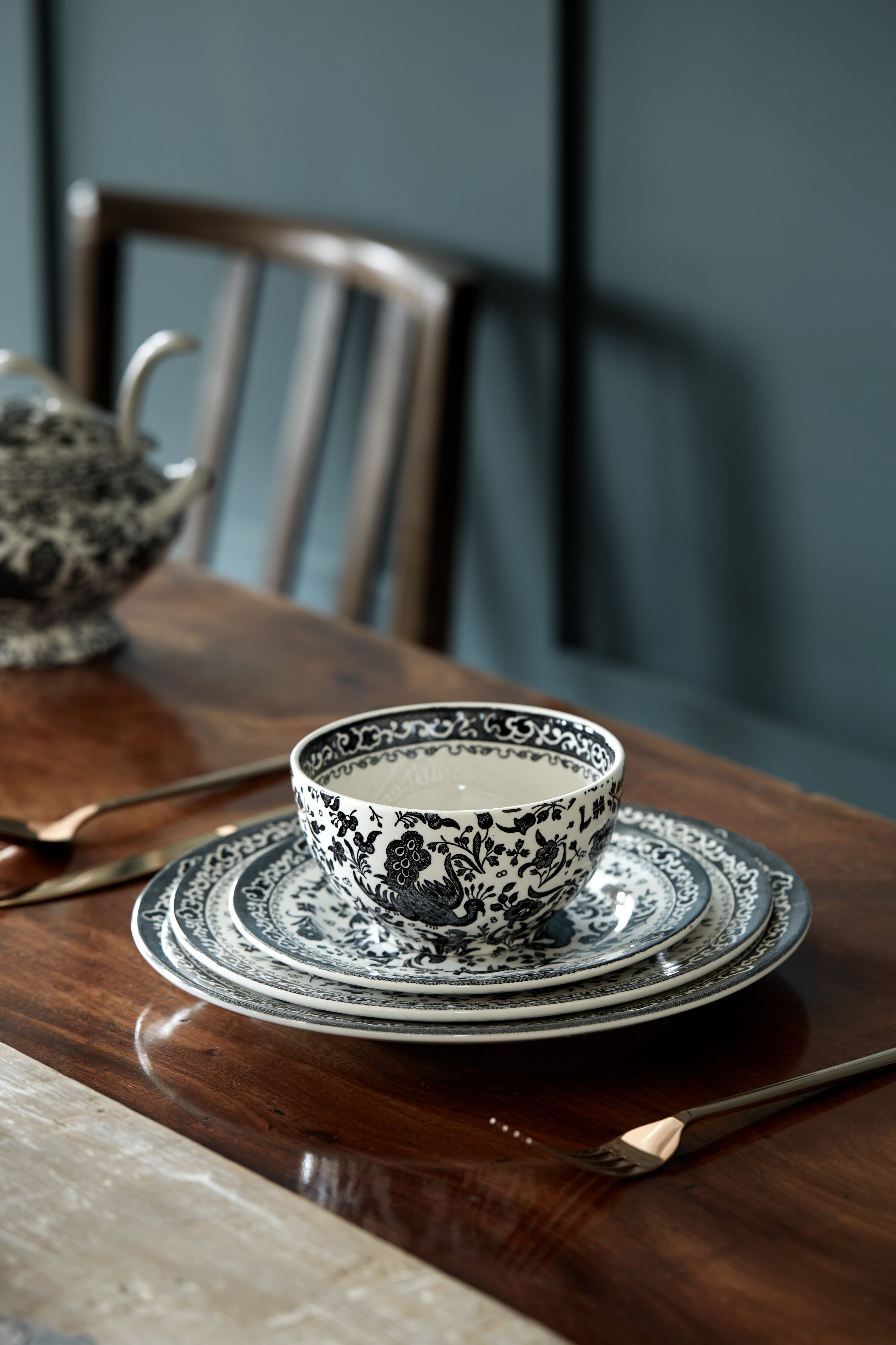 Burleigh Black Regal Peacock Mini Footed Bowl 12cm/5
