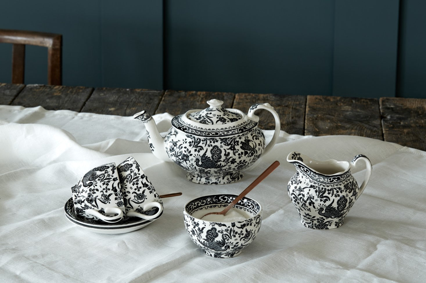 Burleigh Black Regal Peacock Sugar Bowl Small 9.5cm