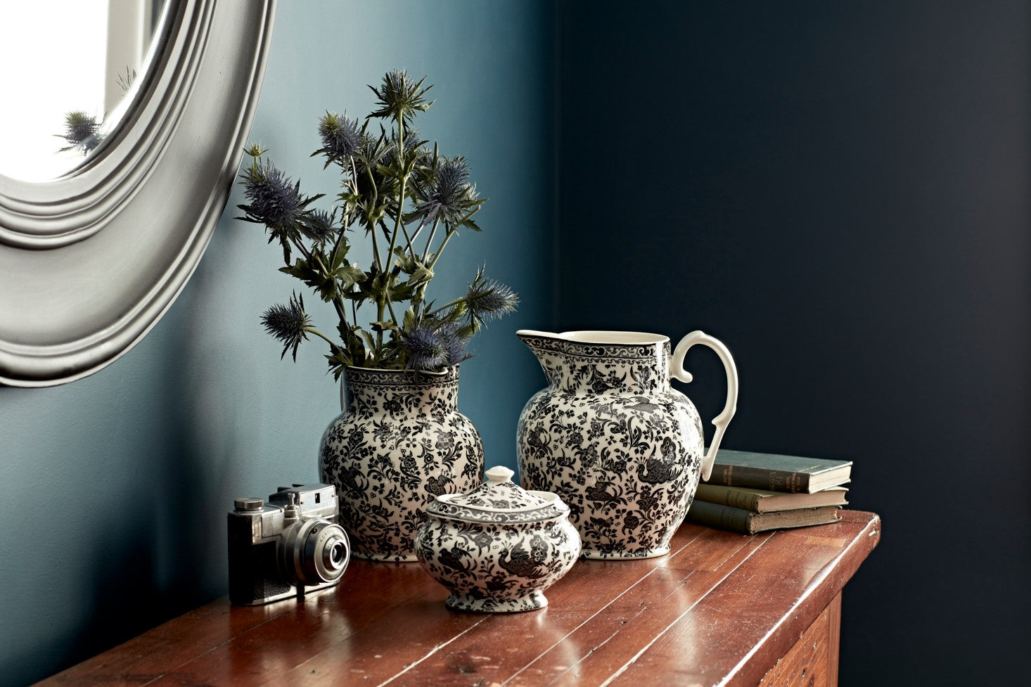 Burleigh Black Regal Peacock Etruscan Jug Small 1.1L