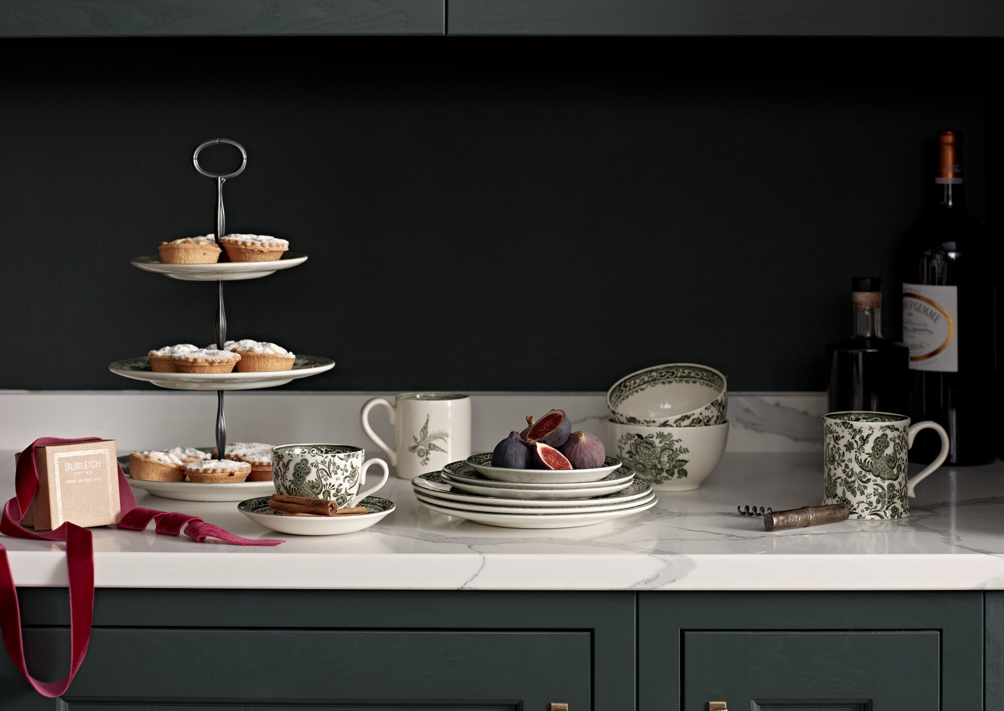 Burleigh Green Regal Peacock 2 Tier Cake Stand Gift Boxed