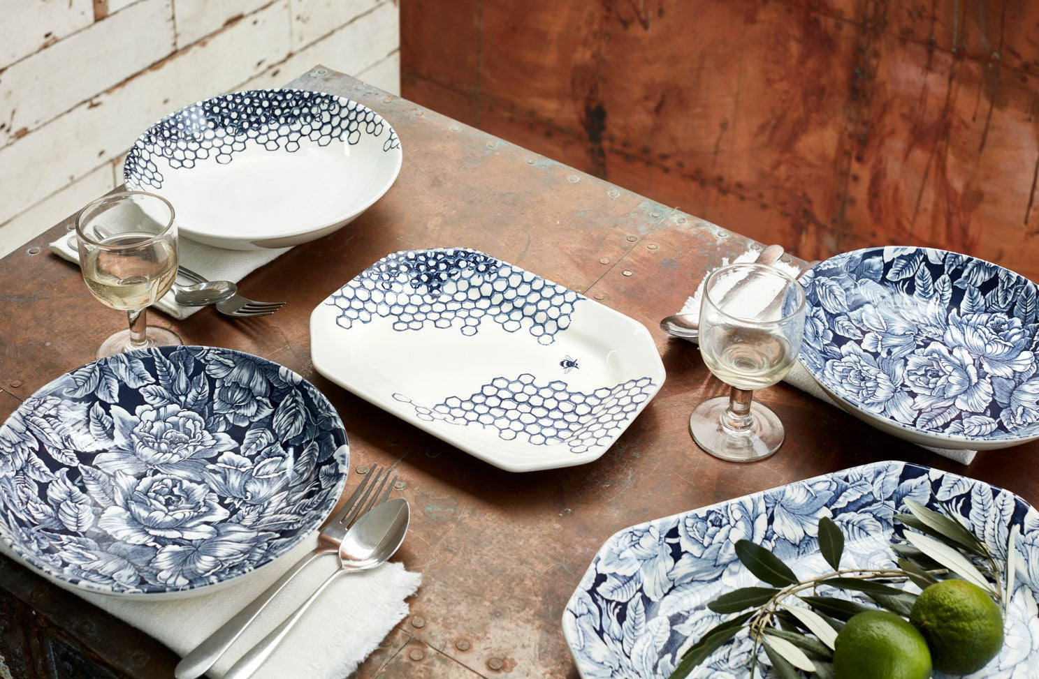Burleigh Ink Blue Pollen Rectangular Platter 25cm