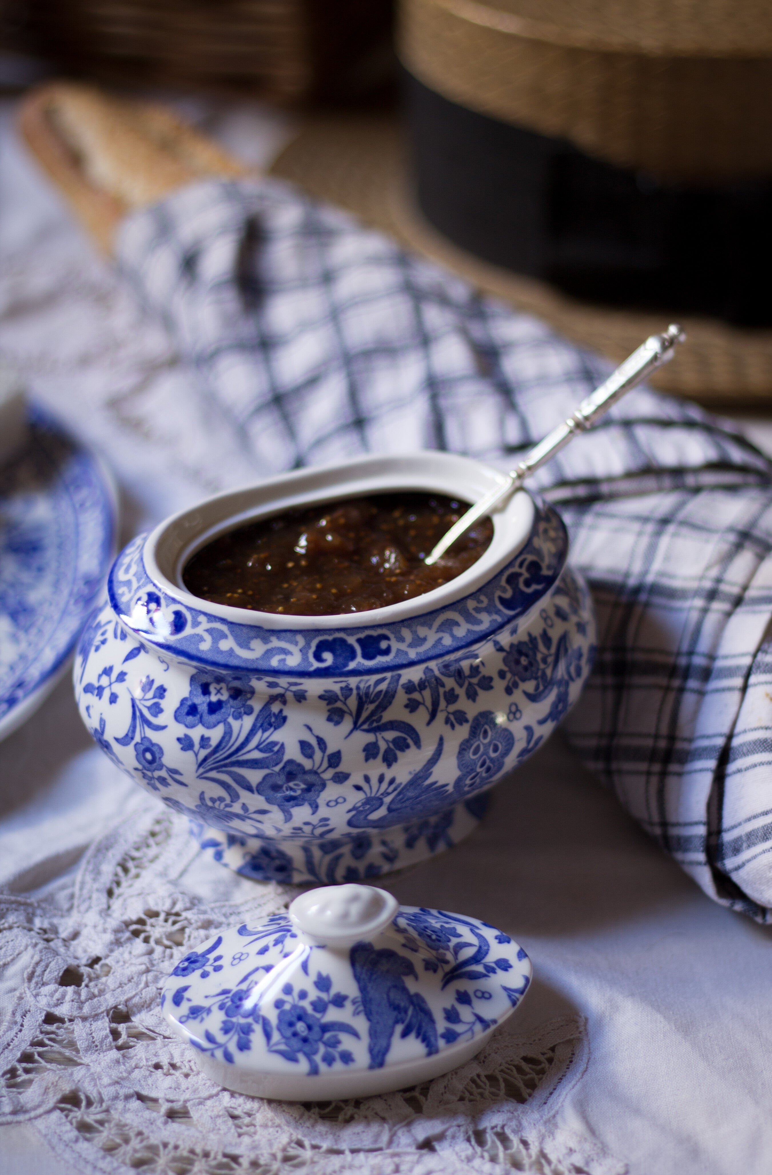 Burleigh Blue Regal Peacock Jam Pot/Covered Sugar 480g