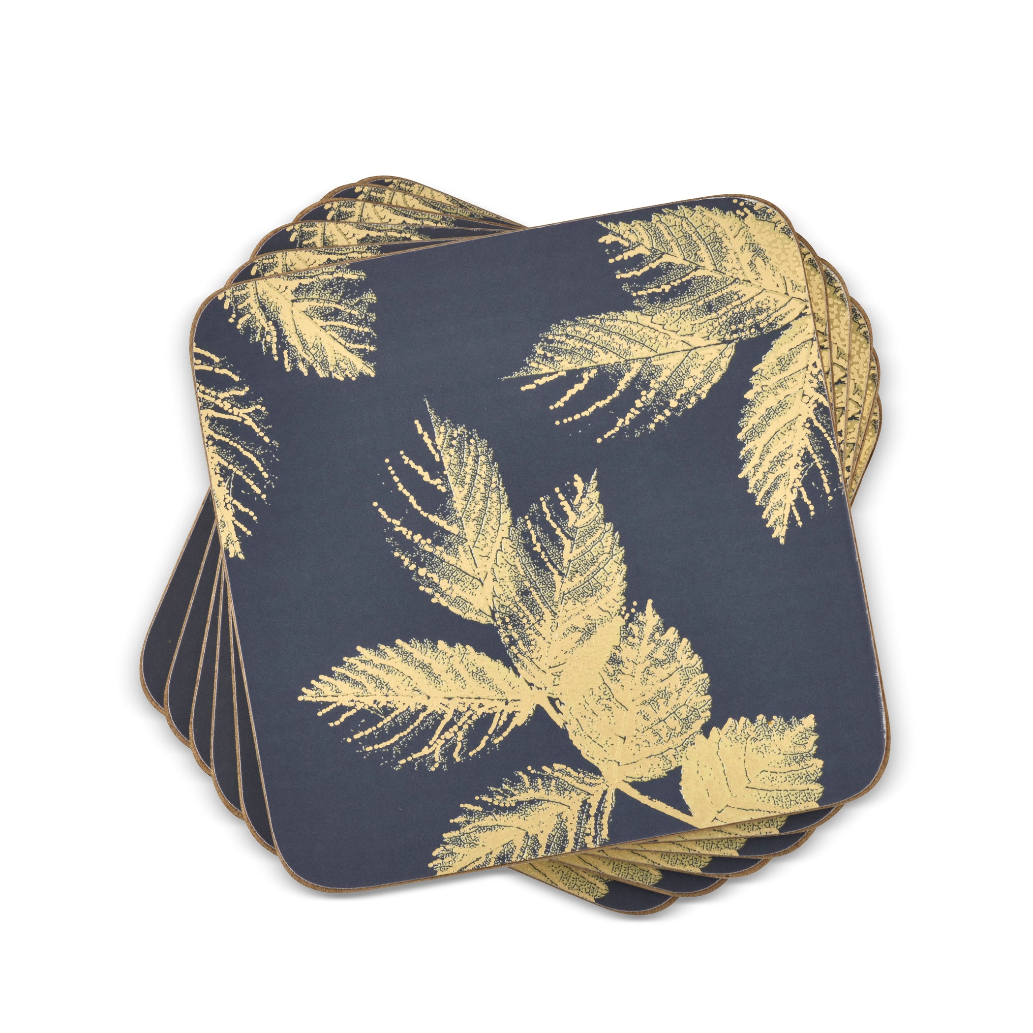 Etched Leaves Coasters S/6 - Navy (s) 10.5 x 10.5cm Boxed Set