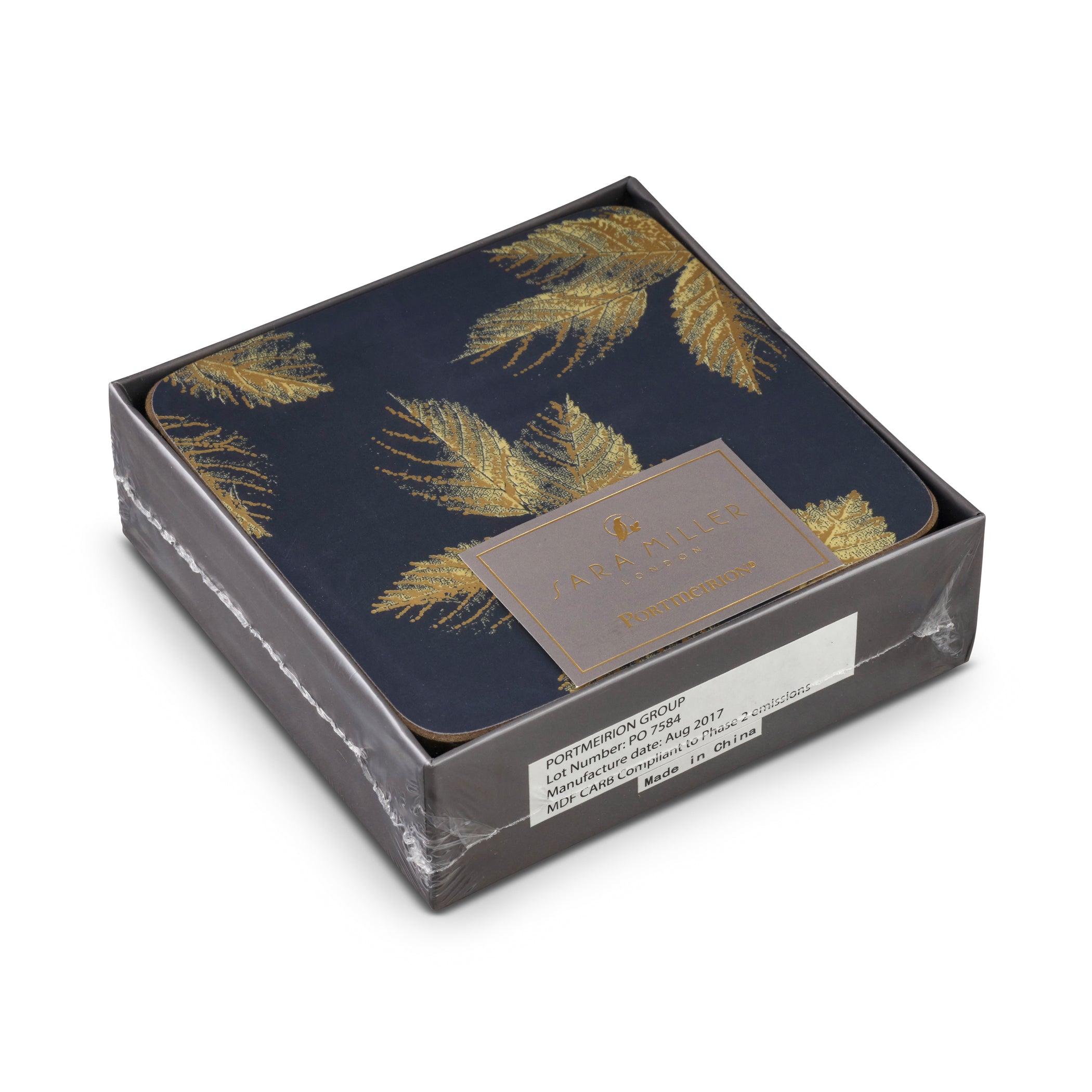 Etched Leaves Coasters S/6 - Navy (s) 10.5 x 10.5cm Boxed Set