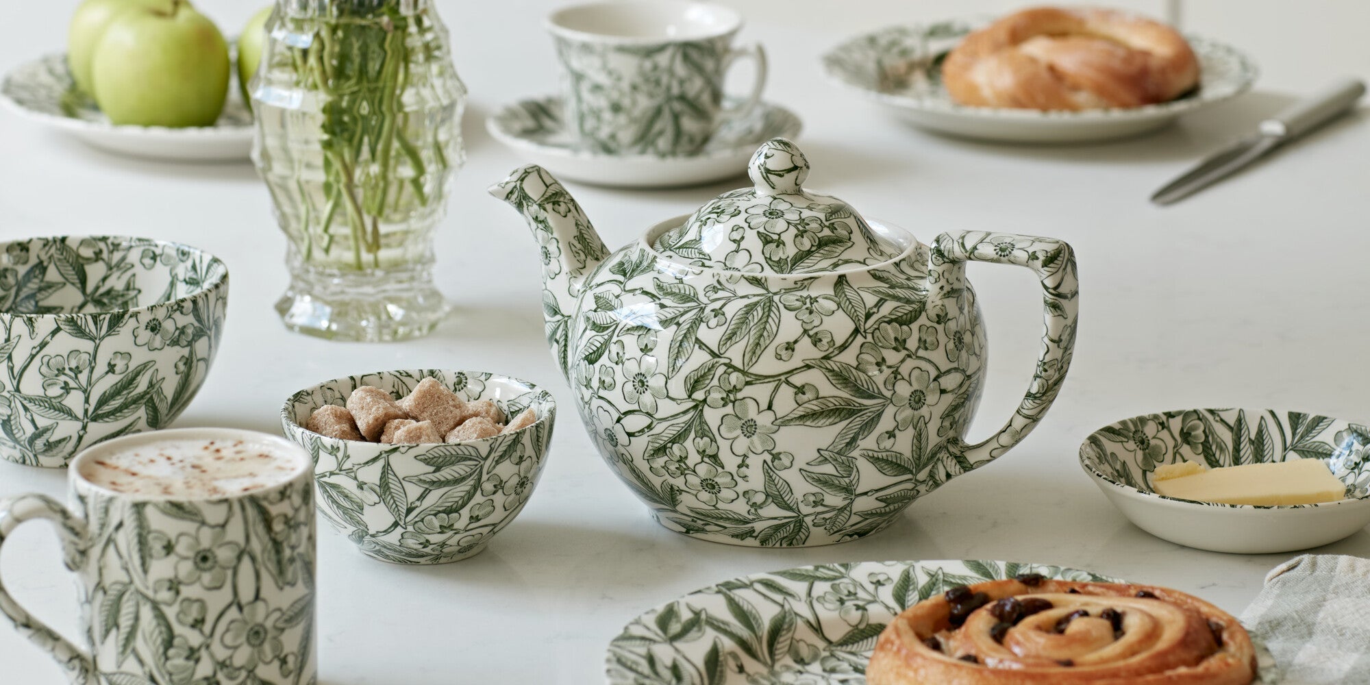 Burleigh Green Prunus Sugar Bowl 9.5cm/4"