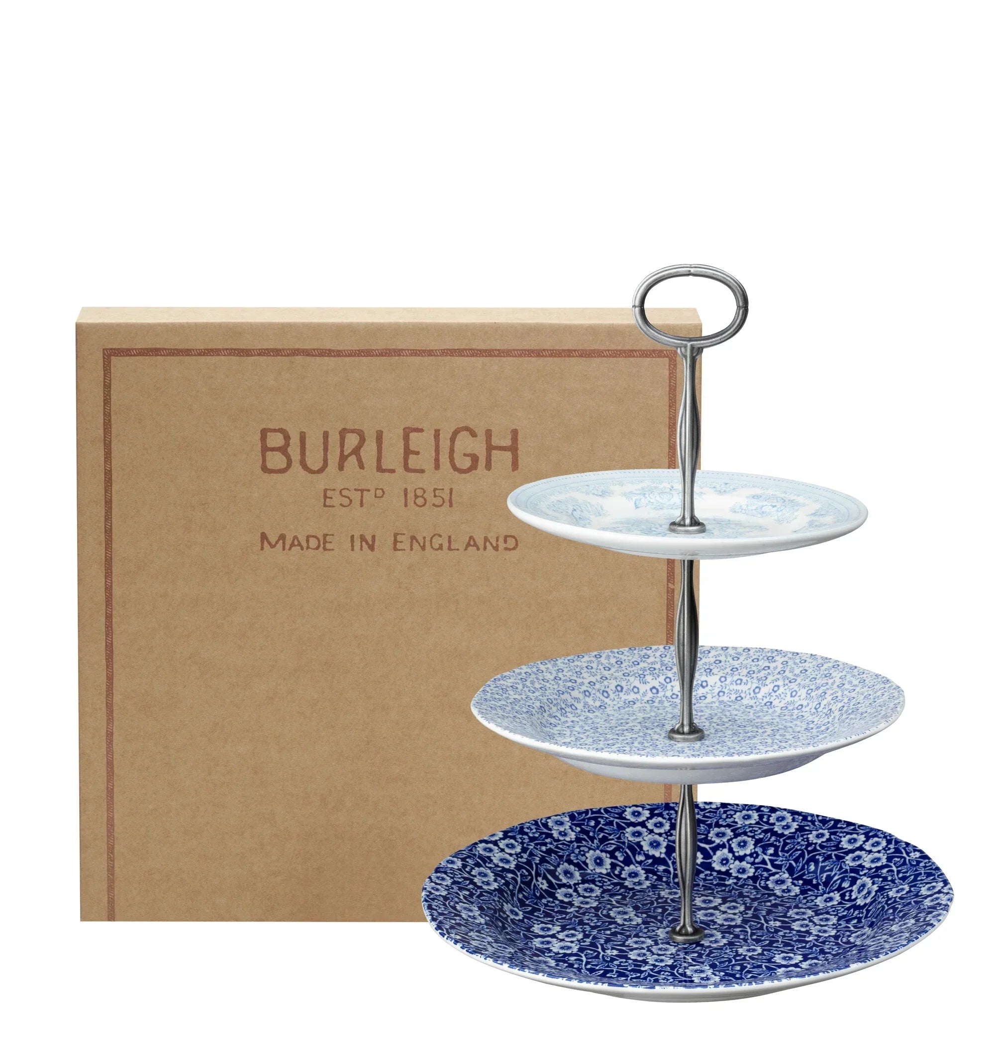 Burleigh Blue Asiatic Pheasant/Blue Calico/Felicity 3 Tier Cake Stand Gift Box