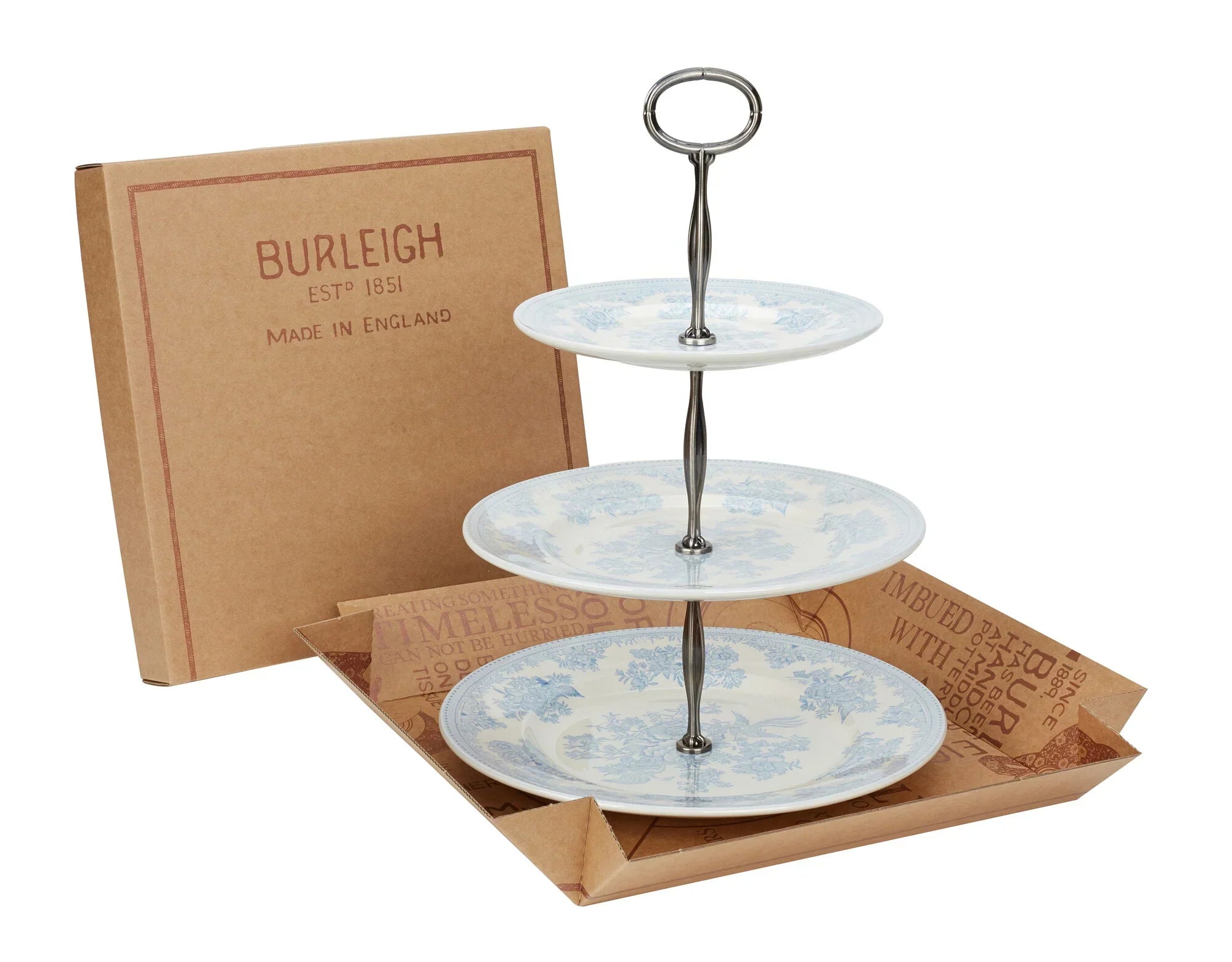 Burleigh Blue Asiatic Pheasant 3 Tier Cake Stand Gift Box