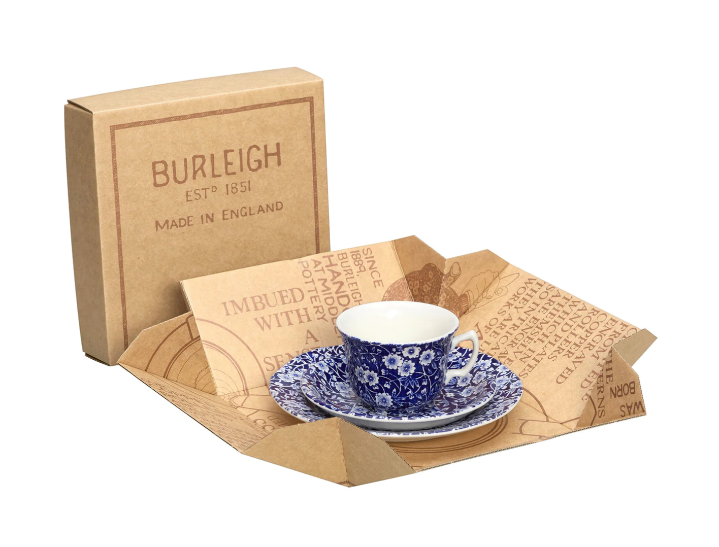 Burleigh Blue Calico Teacup 3Piece Gift Set