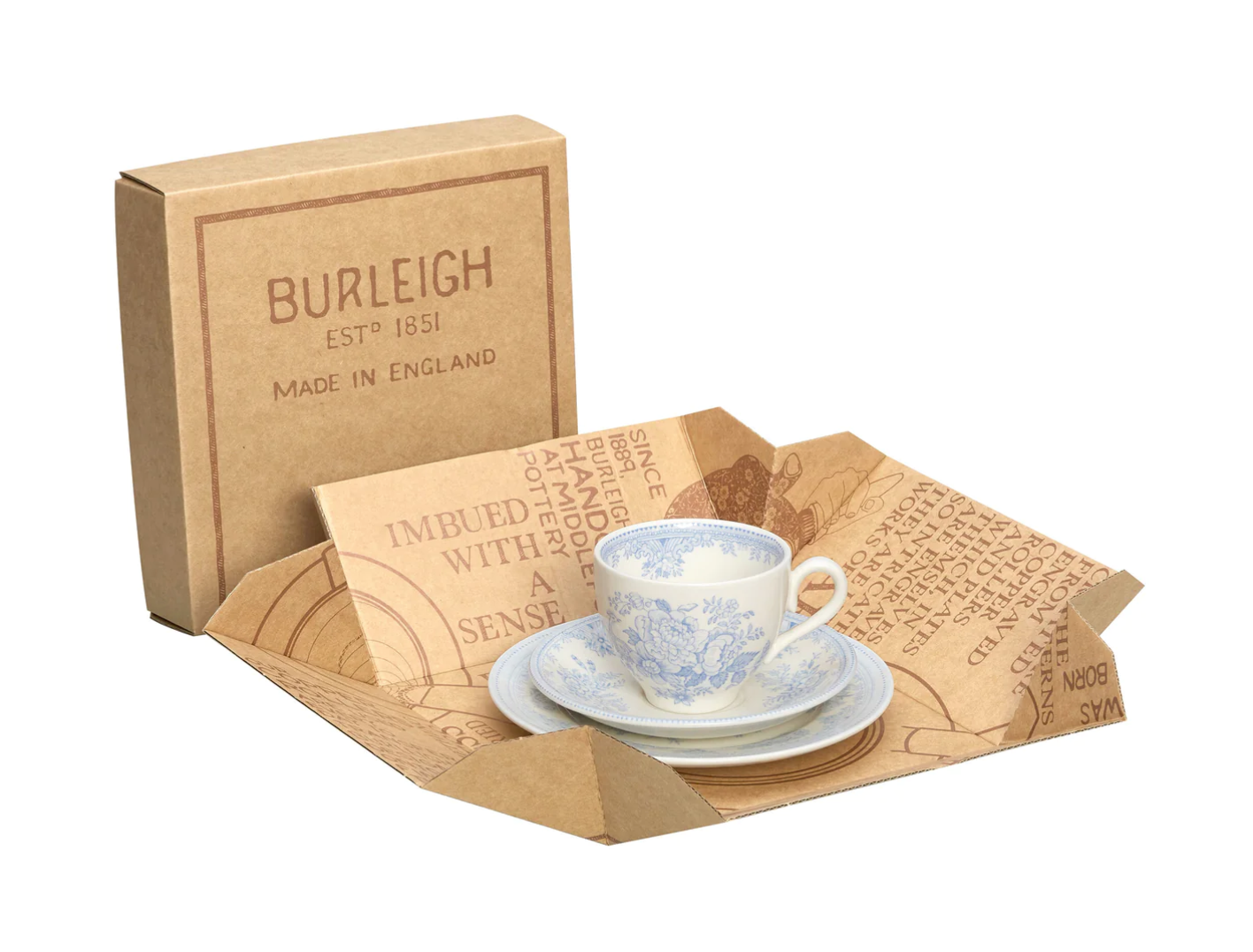 Burleigh Blue Asiatic Pheasants Teacup 3Piece Gift Set