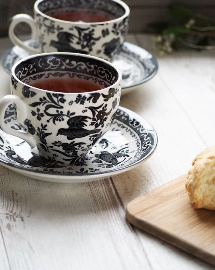 Burleigh Black Regal Peacock Tea Cup 187ml