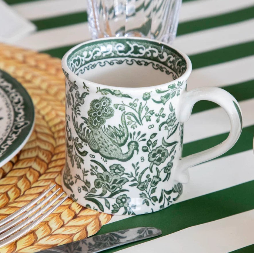 Burleigh Green Regal Peacock Footed Mug 300ml.