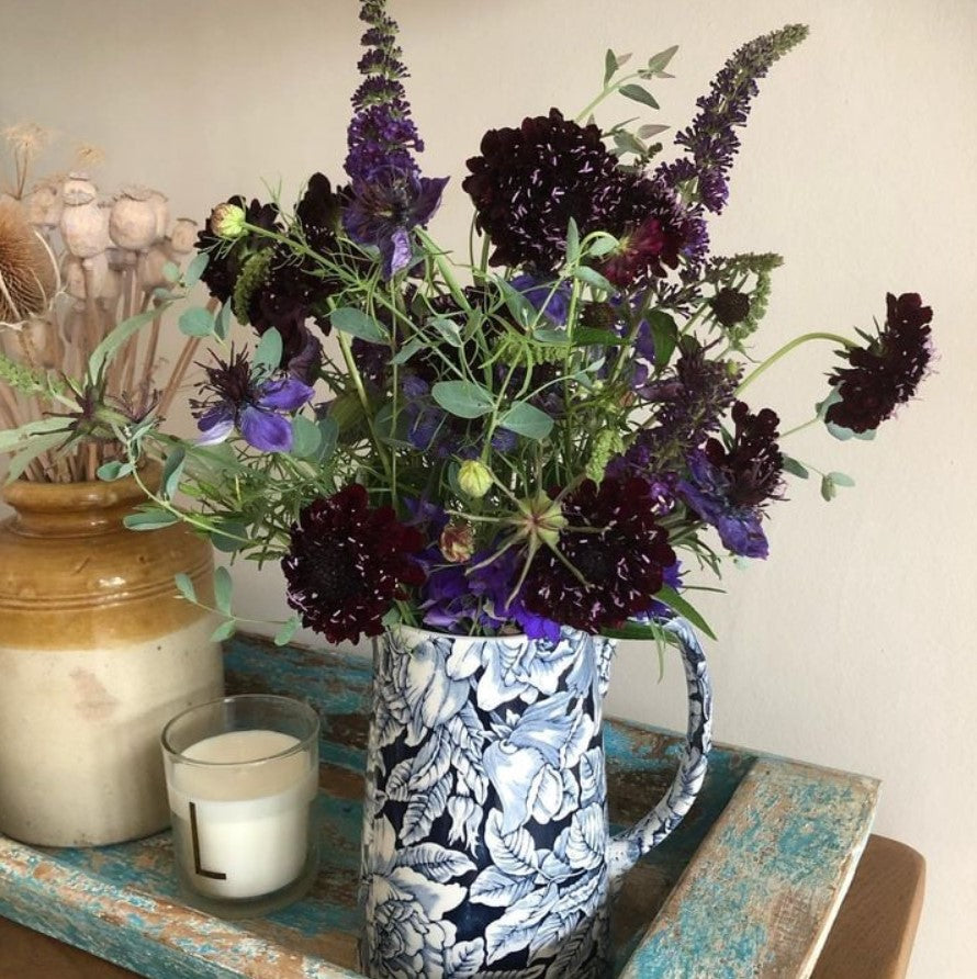 Burleigh Ink Blue Hibiscus Tankard Jug 1.1L/ 2pt