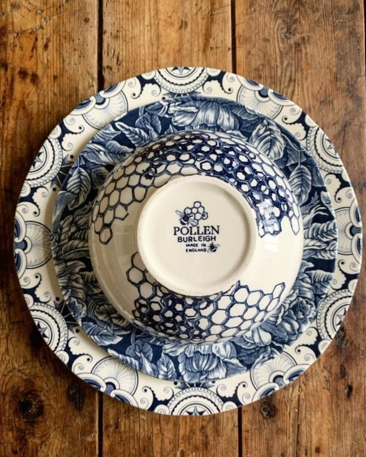 Burleigh Ink Blue Pollen Small Footed Bowl 16cm
