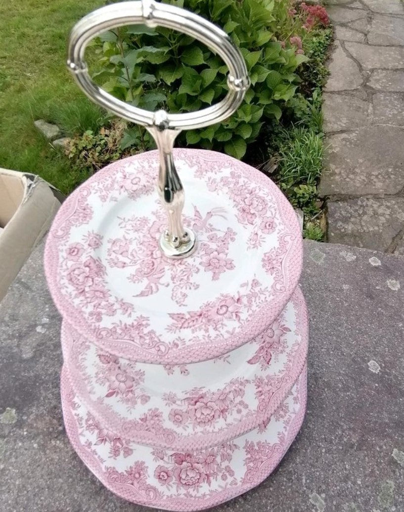 Burleigh Pink Asiatic Pheasants 3 Tier Cake Stand Gift Box