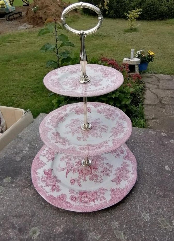 Burleigh Pink Asiatic Pheasants 3 Tier Cake Stand Gift Box