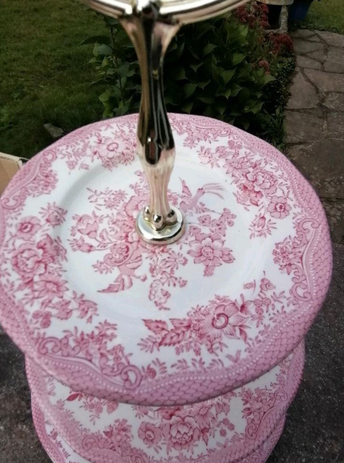 Burleigh Pink Asiatic Pheasants 3 Tier Cake Stand Gift Box