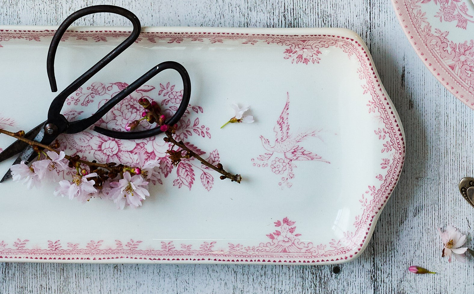 Burleigh Pink Asiatic Pheasants Rectangular Tray 28cm