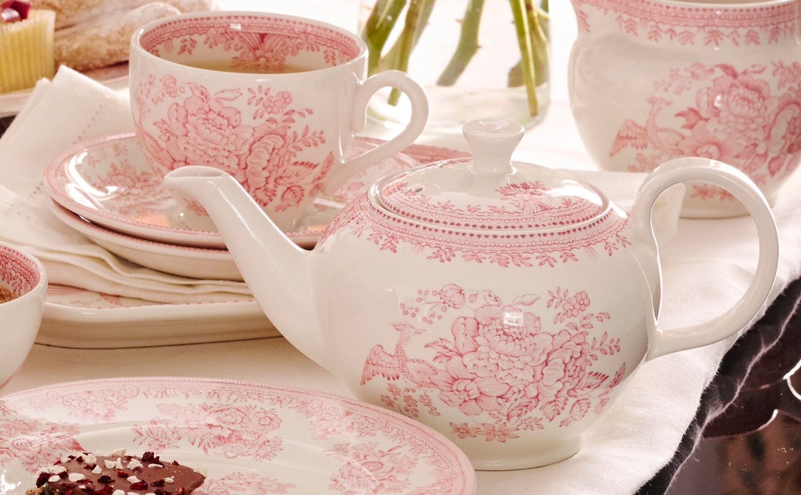Burleigh Pink Asiatic Pheasants Teapot Large 800ml/1.5pt