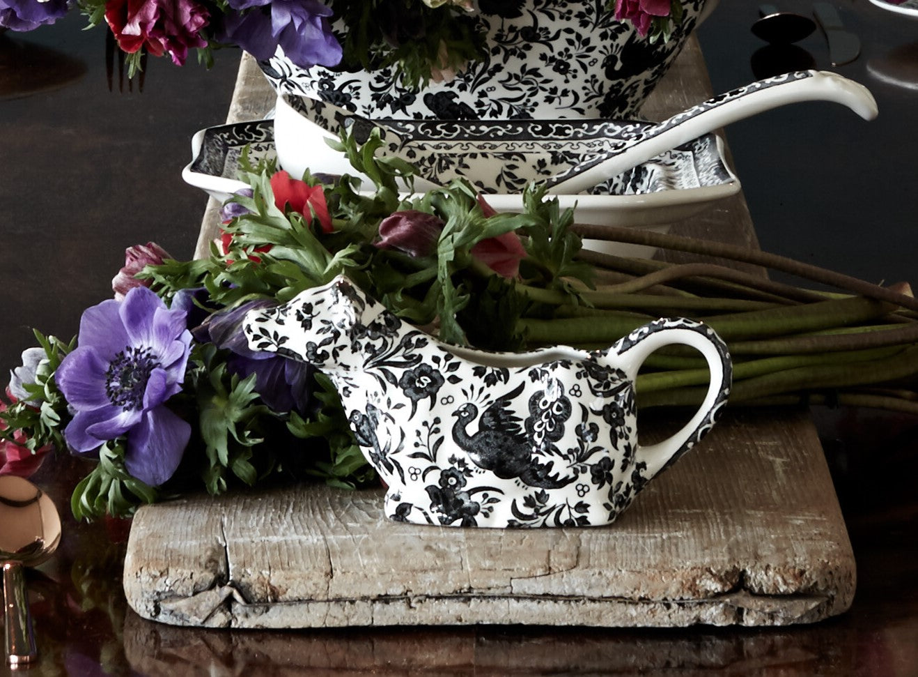 Burleigh Black Regal Peacock Cow Creamer 150ml Gift Box