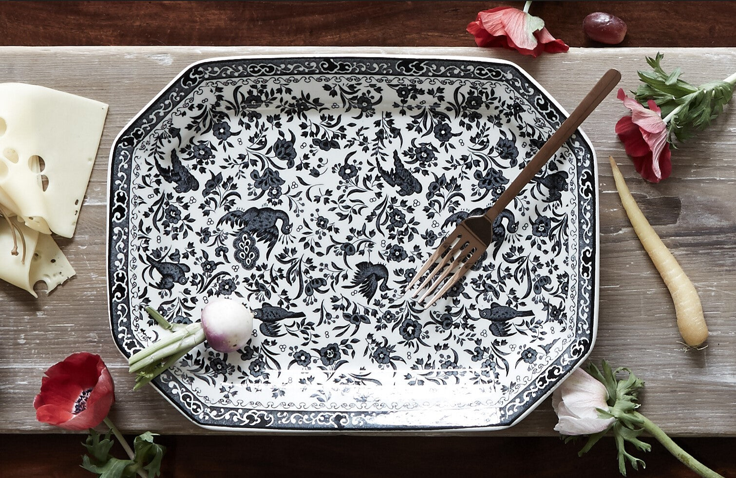 Burleigh Black Regal Peacock Rectangular Platter 34cm