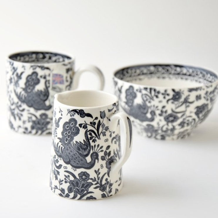 Burleigh Black Regal Peacock Tankard Jug Mini 160ml/0.25pt