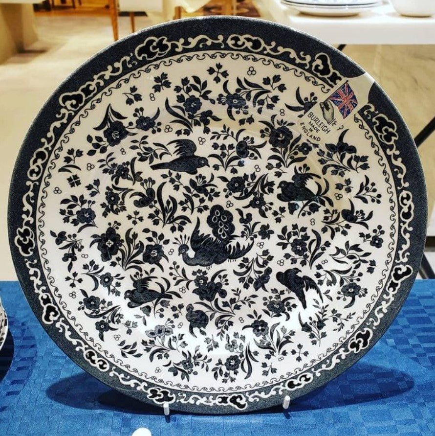 Burleigh Black Regal Peacock Plate 25cm/ 10"