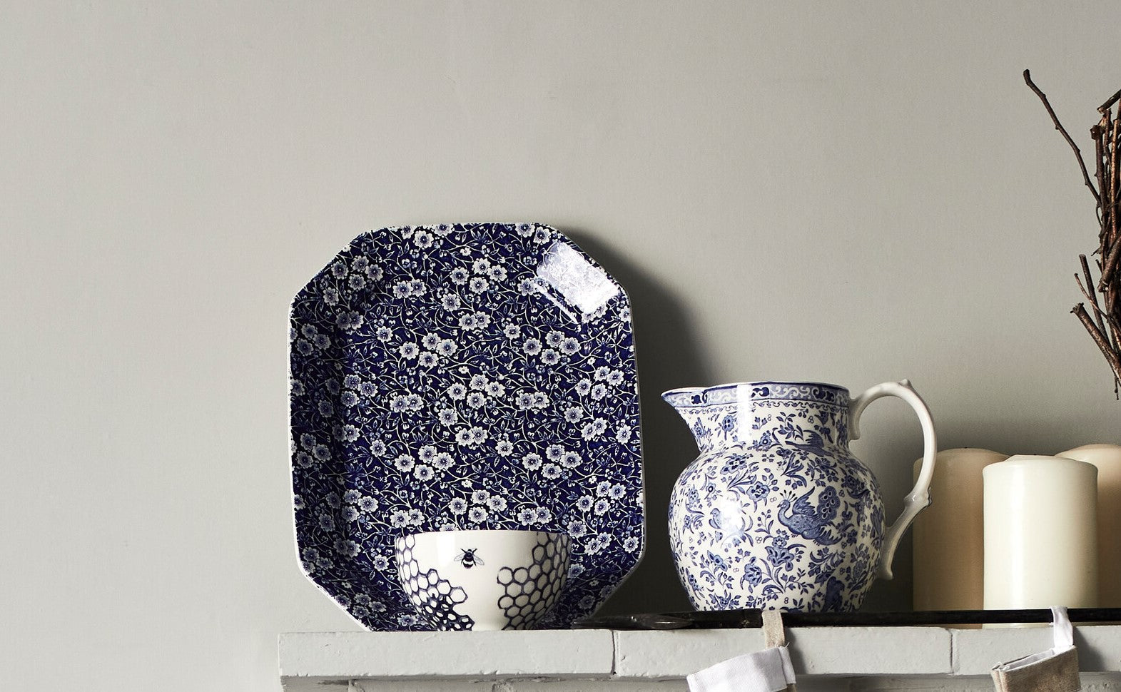 Burleigh Blue Regal Peacock Etruscan Jug Small 1.1 ltr/2pt