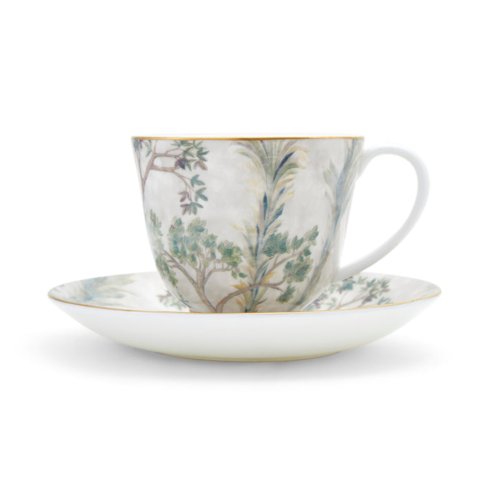 Kit kemp Gold 8oz Teacup & Saucer Tall Trees