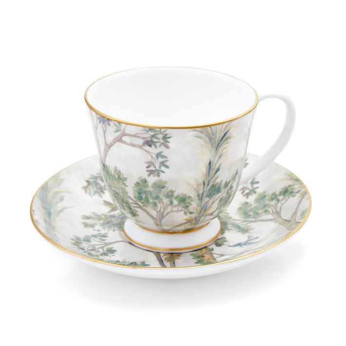Kit kemp Gold 8oz Teacup & Saucer Tall Trees