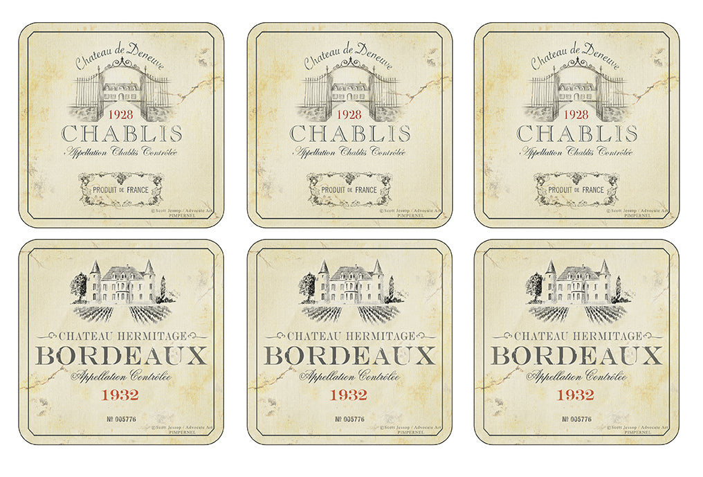 Pimpernel Vin de France Coasters - Set of 6 10.5 x 10.5cm Boxed Set