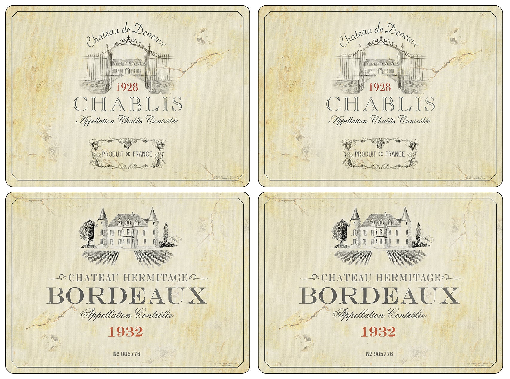 Pimpernel Vin de France Large Placemats - Set of 4 40.1 x 29.8cm Boxed Set
