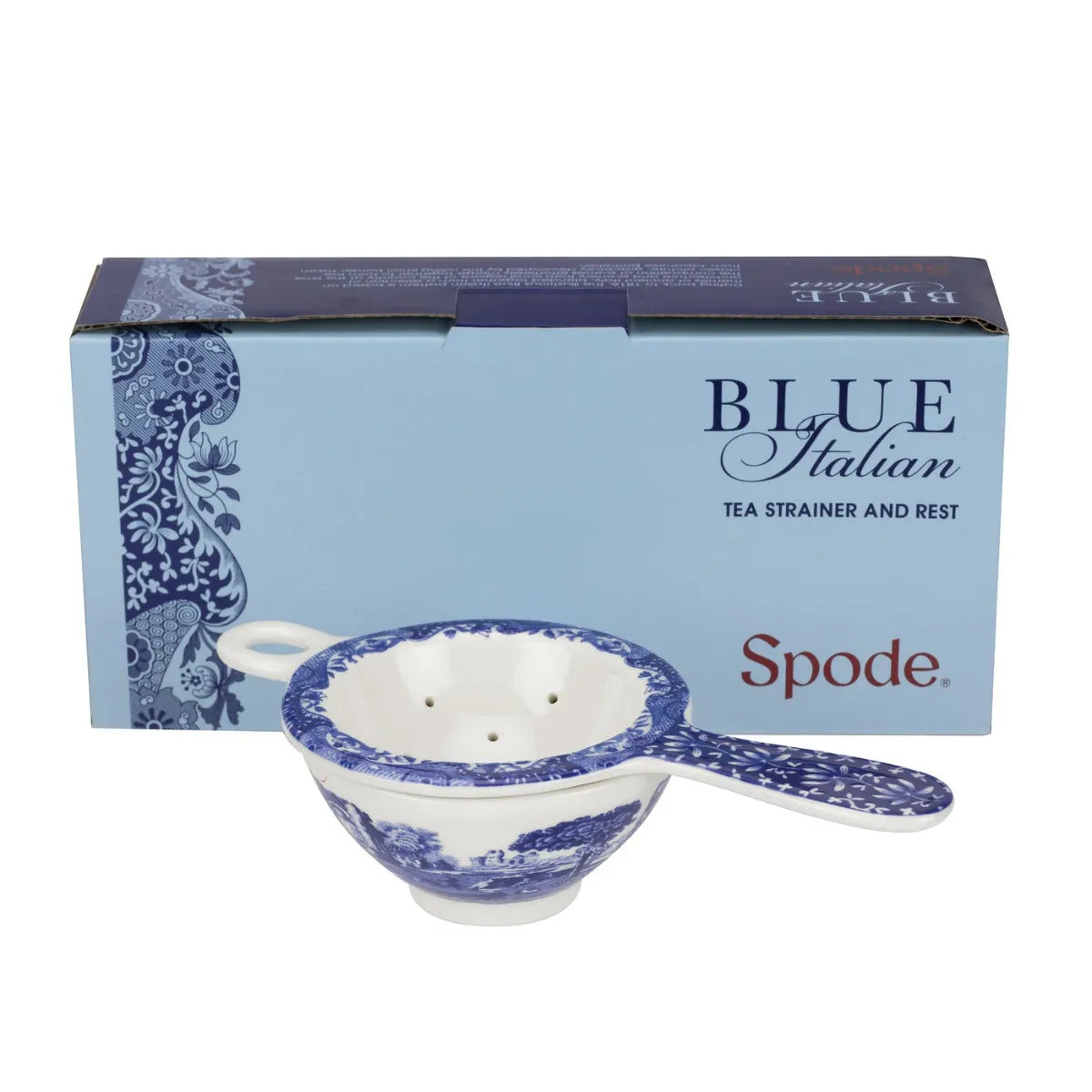 Spode Blue Italian Tea Strainer and Rest