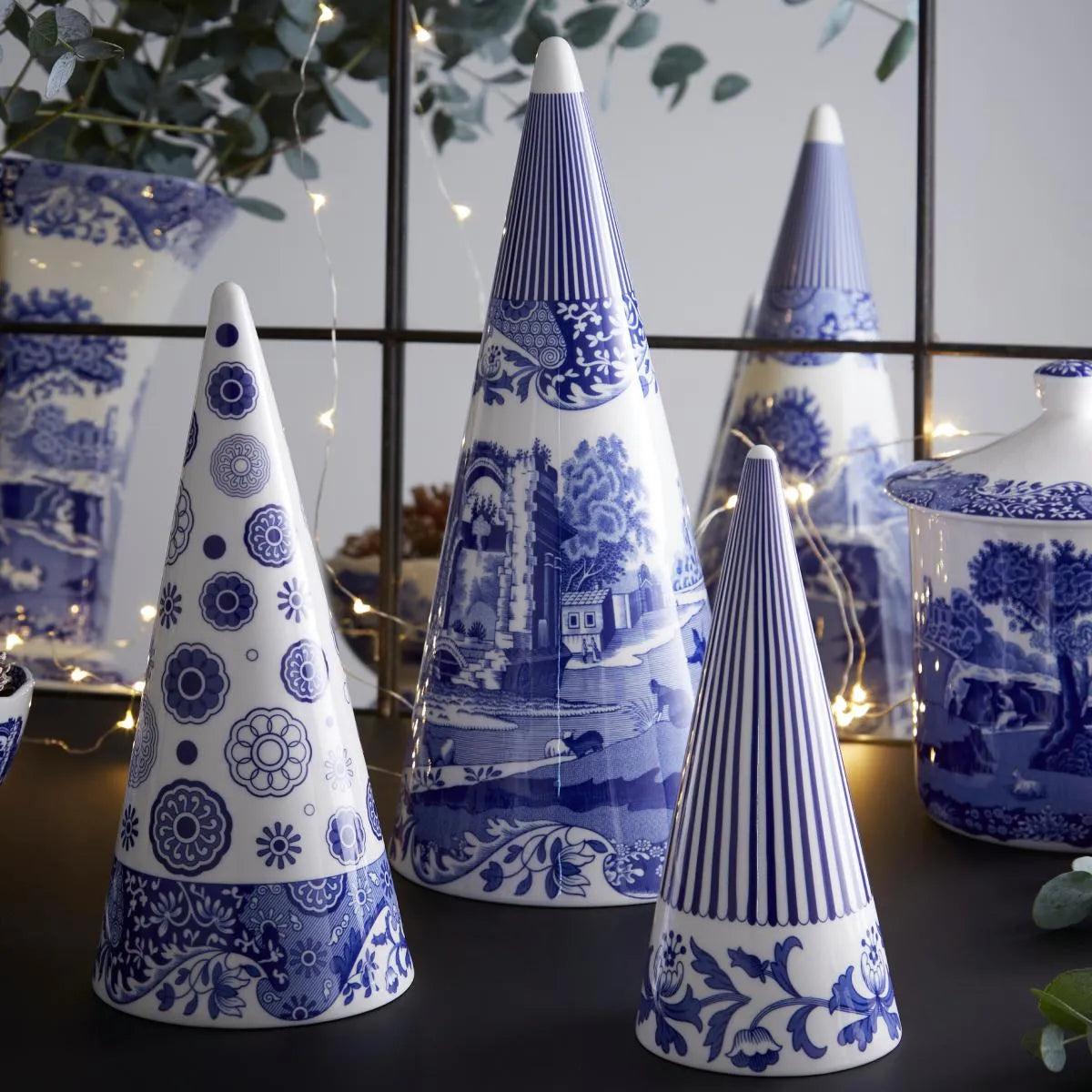 Blue Italian Set of 3 Decorative Cones