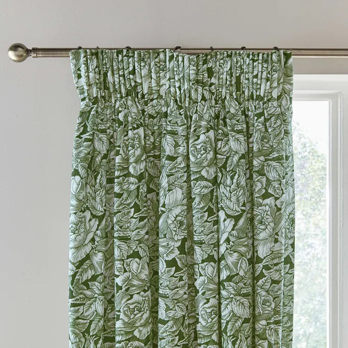 Hibiscus Lined Curtains Green