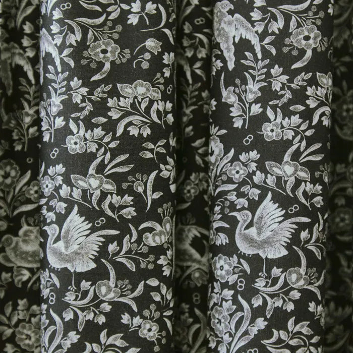 Burleigh x Bedeck of Belfast Regal Peacock Lined Curtains in Charcoal/White